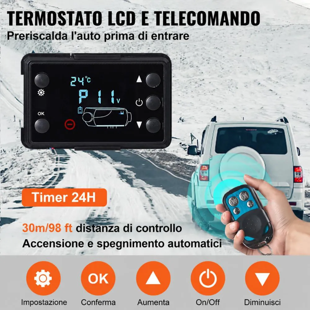 VEVOR Riscaldatore ad Aria Diesel da Parcheggio Riscaldatore per Auto 12V 5-8KW a Carburante con Interruttore LCD con Telecomando e Kit di Accessori per Camion Roulotte Camper Autobus