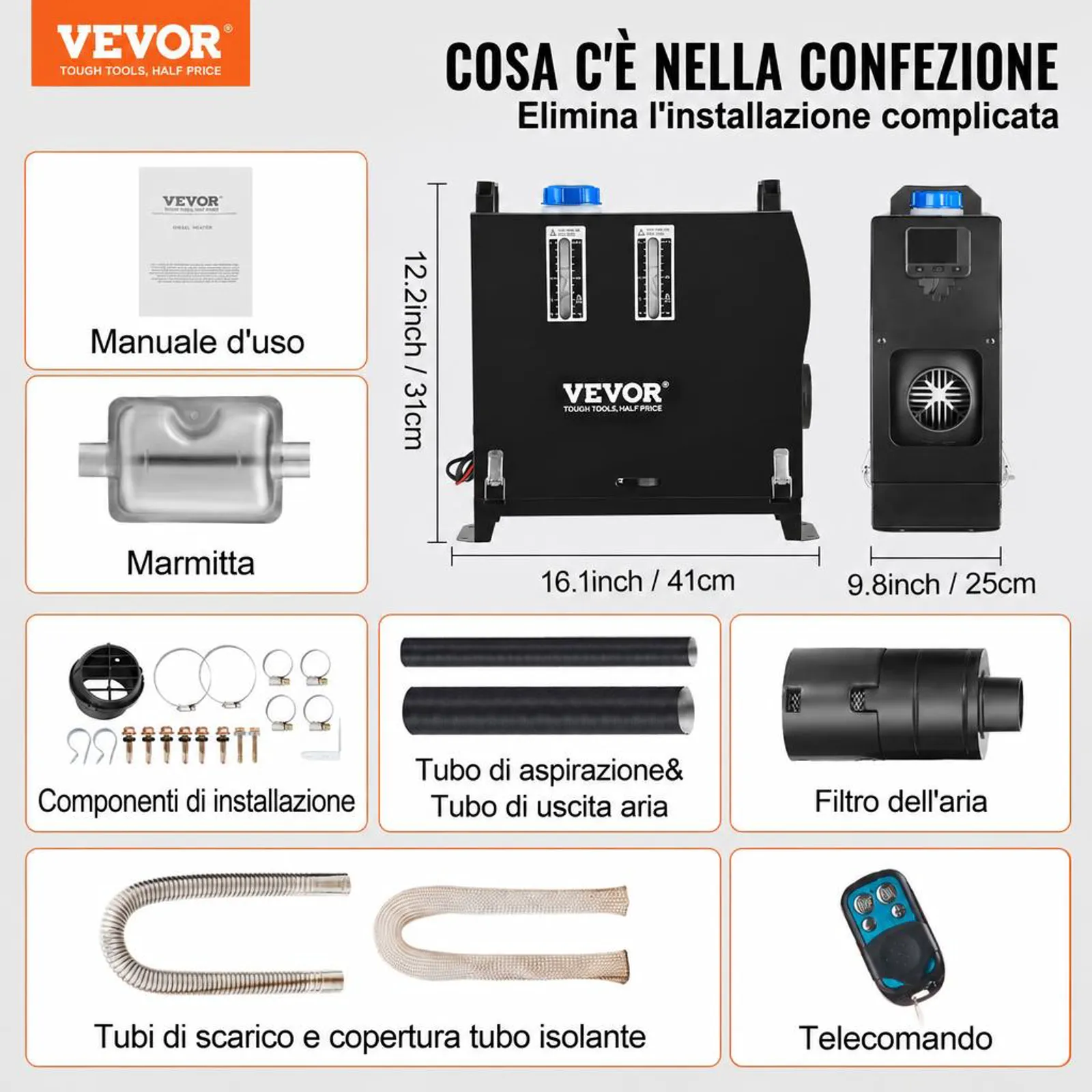 VEVOR Riscaldatore ad Aria Diesel da 5-8KW Riscaldatore da Parcheggio Diesel per Camion 12 V con Interruttore LCD Riscaldamento Rapido per Camper, Camion, Barca, Autobus, Roulotte