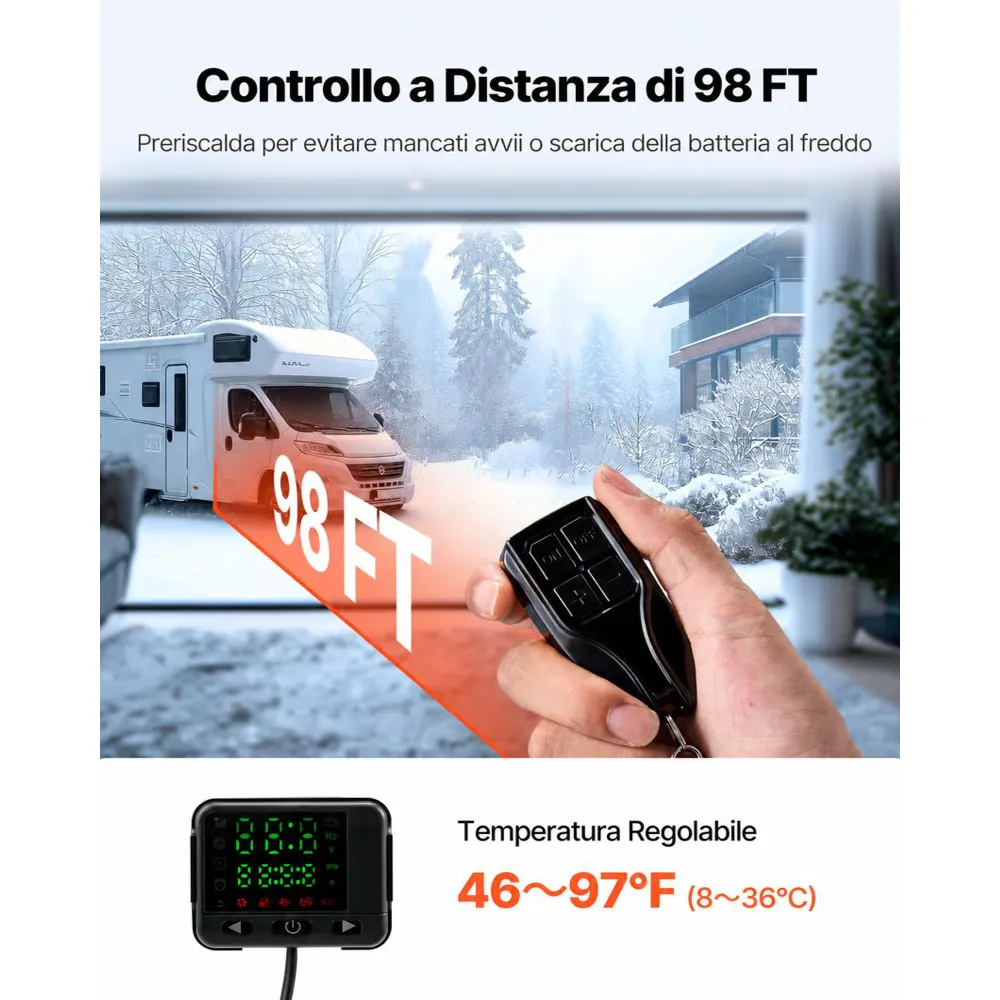 VEVOR Riscaldatore d'Aria Diesel, 12-24V 5-8KW, Riscaldamento Rapido con Telecomando e Display Digitale, Serbatoio del Carburante da 10 L, Silenzioso, Annuncio Vocale, per Camper, Camion