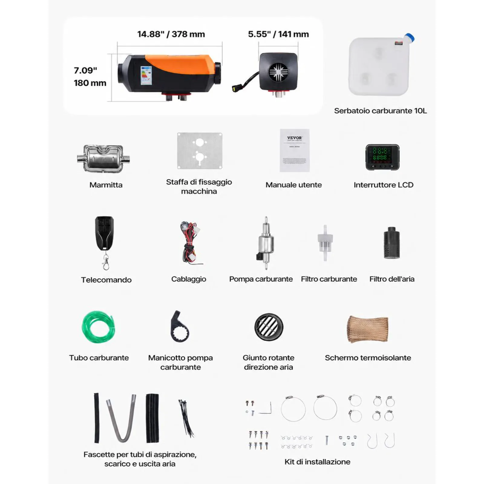 VEVOR Riscaldatore d'Aria Diesel, 12-24V 5-8KW, Riscaldamento Rapido con Telecomando e Display Digitale, Serbatoio del Carburante da 10 L, Silenzioso, Annuncio Vocale, per Camper, Camion