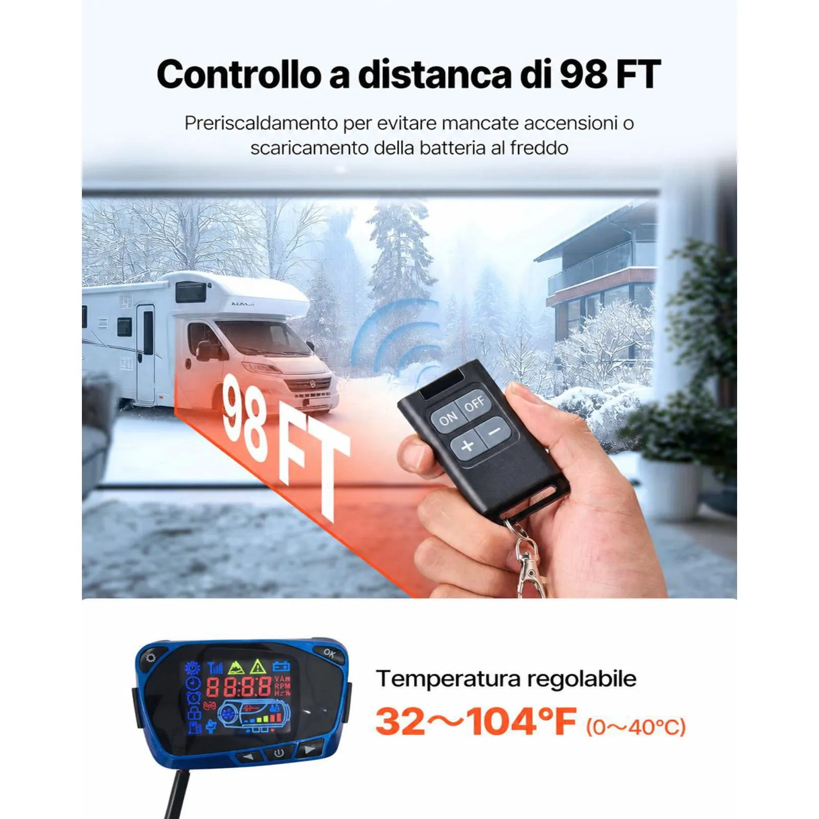 VEVOR Riscaldatore d'Aria di Parcheggio Diesel, 8 kW DC12-24 V, Riscaldamento Rapido con Telecomando e Interruttore LCD Blu, Silenzioso, Funzione di Preriscaldamento per Camper, Camion