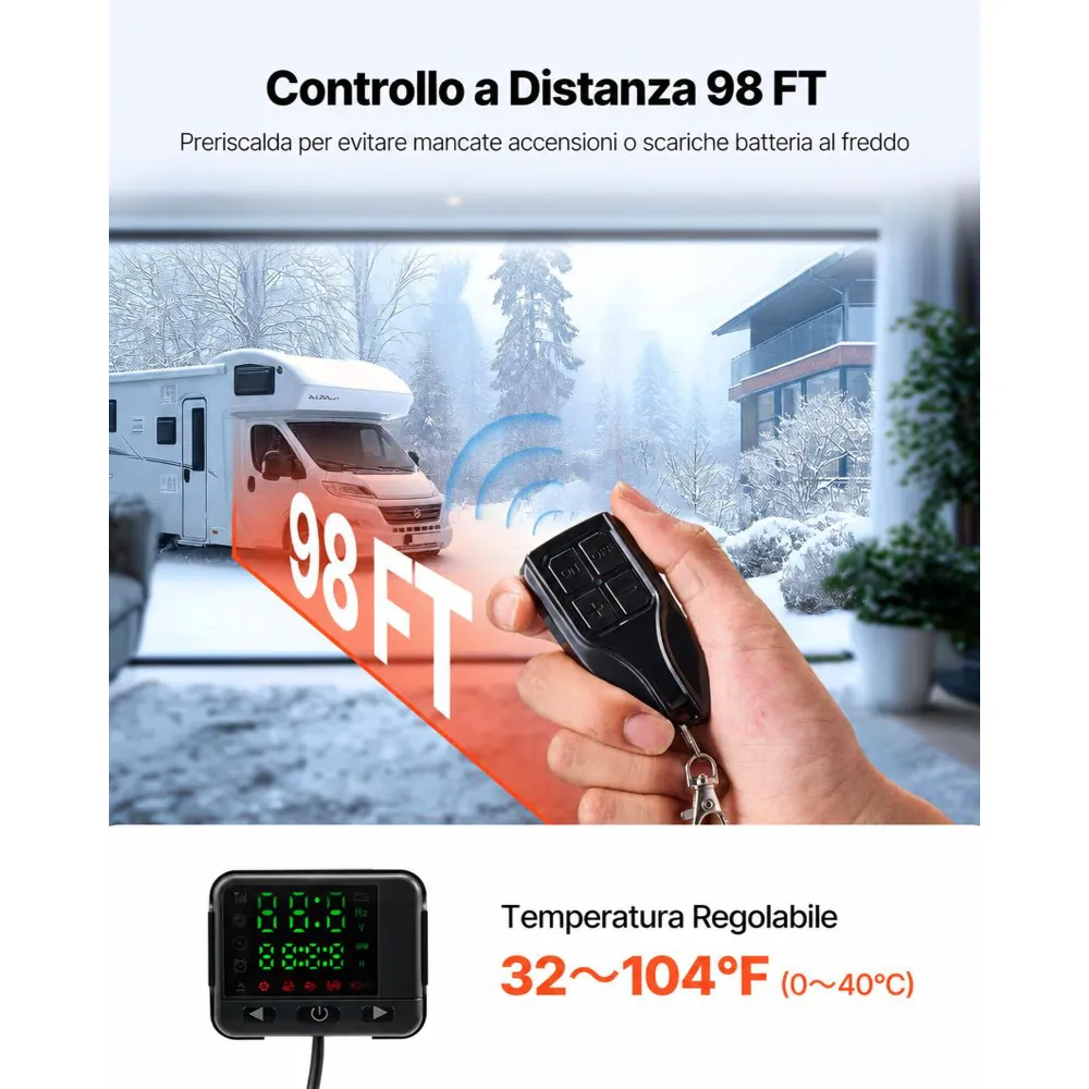 VEVOR Riscaldatore d'Aria Diesel, 8 kW DC12-24 V, Riscaldamento Rapido con Telecomando e Display Digitale Quadrato, Serbatoio del Carburante da 5 L, Silenzioso, Annuncio Vocale, per Camper, Camion