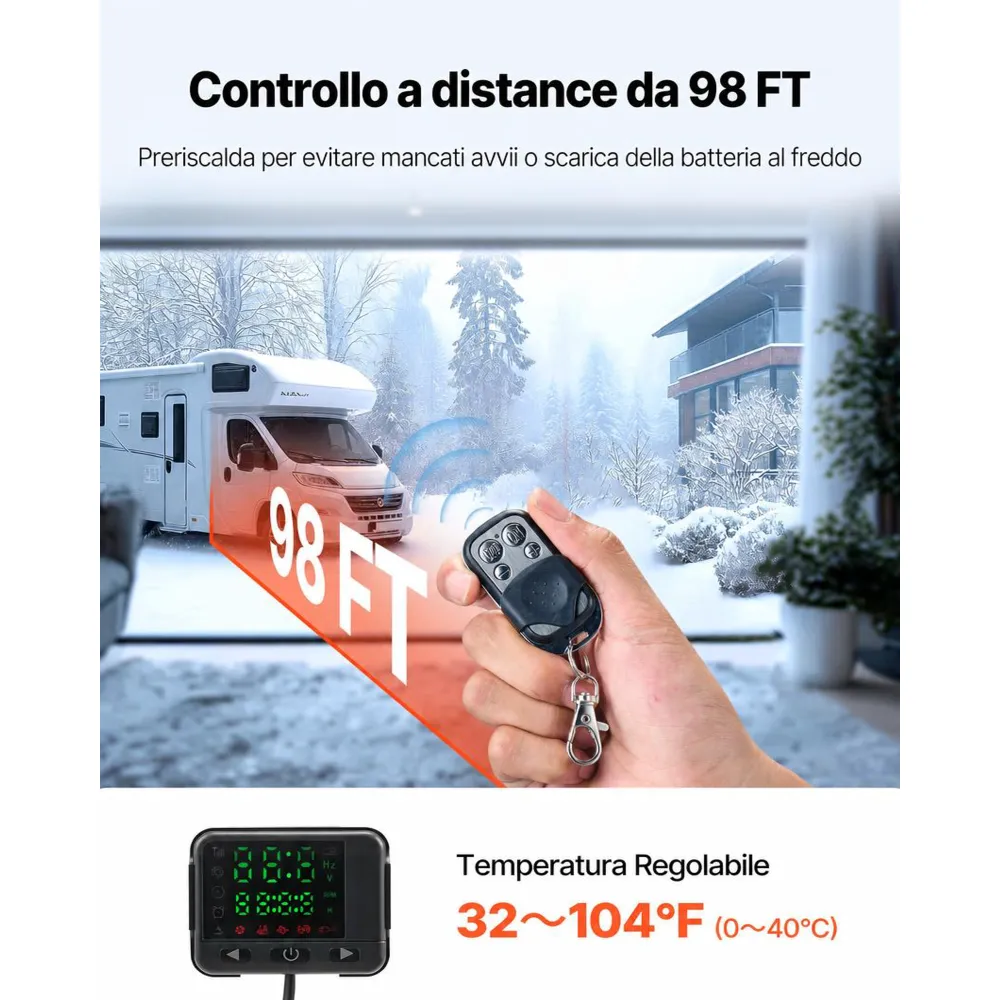 VEVOR Riscaldatore d'Aria Diesel, 12-24V 5-8KW, Riscaldamento Rapido con Telecomando e Interruttore LCD Nero, Silenzioso, Annuncio Vocale, Funzione di Preriscaldamento per Camper, Camion