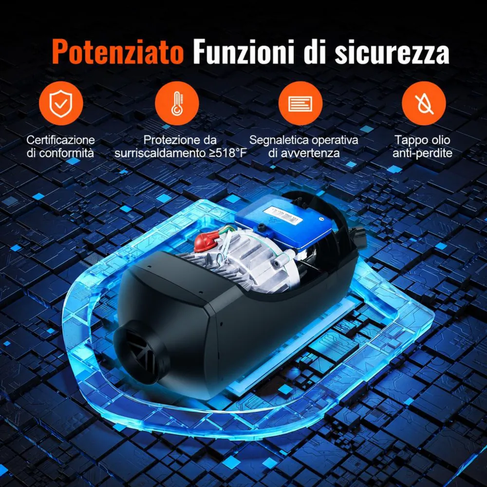 VEVOR Riscaldatore d'Aria Diesel per Auto Camper Camion RV 12V 2KW Temperatura Regolabile 8℃-36℃ Controllo Bluetooth, Riscaldatore da Parcheggio per Auto Consumo di Carburante 0,12-0,26L/h BTU 10-15m²