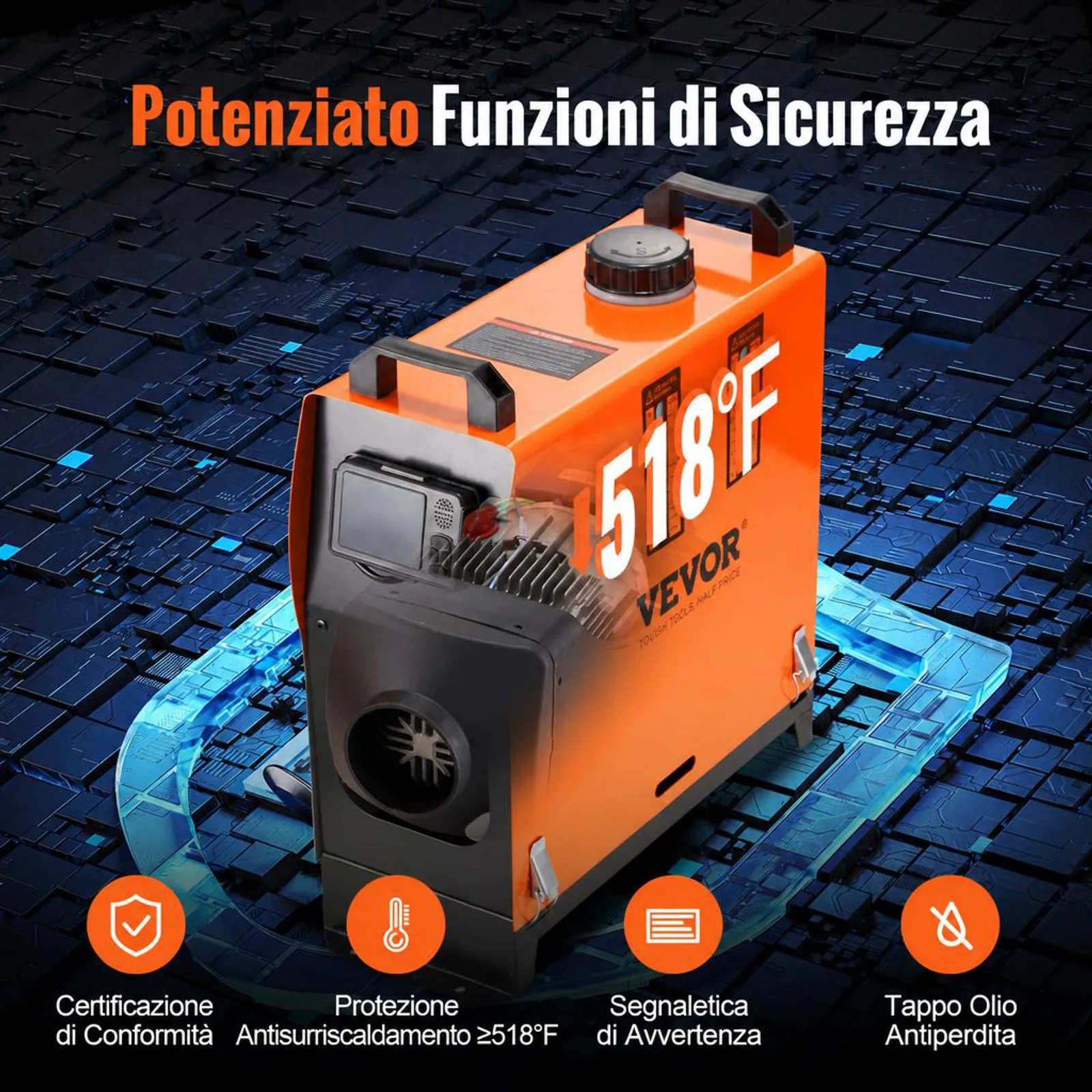 VEVOR Riscaldatore d'Aria Diesel All-in-One per Auto Camper Camion RV 12V 5-8KW Temperatura Regolabile 8℃-36℃ Controllo Bluetooth, Riscaldatore da Parcheggio per Auto Consumo di Carburante 0,16-0,62L/h