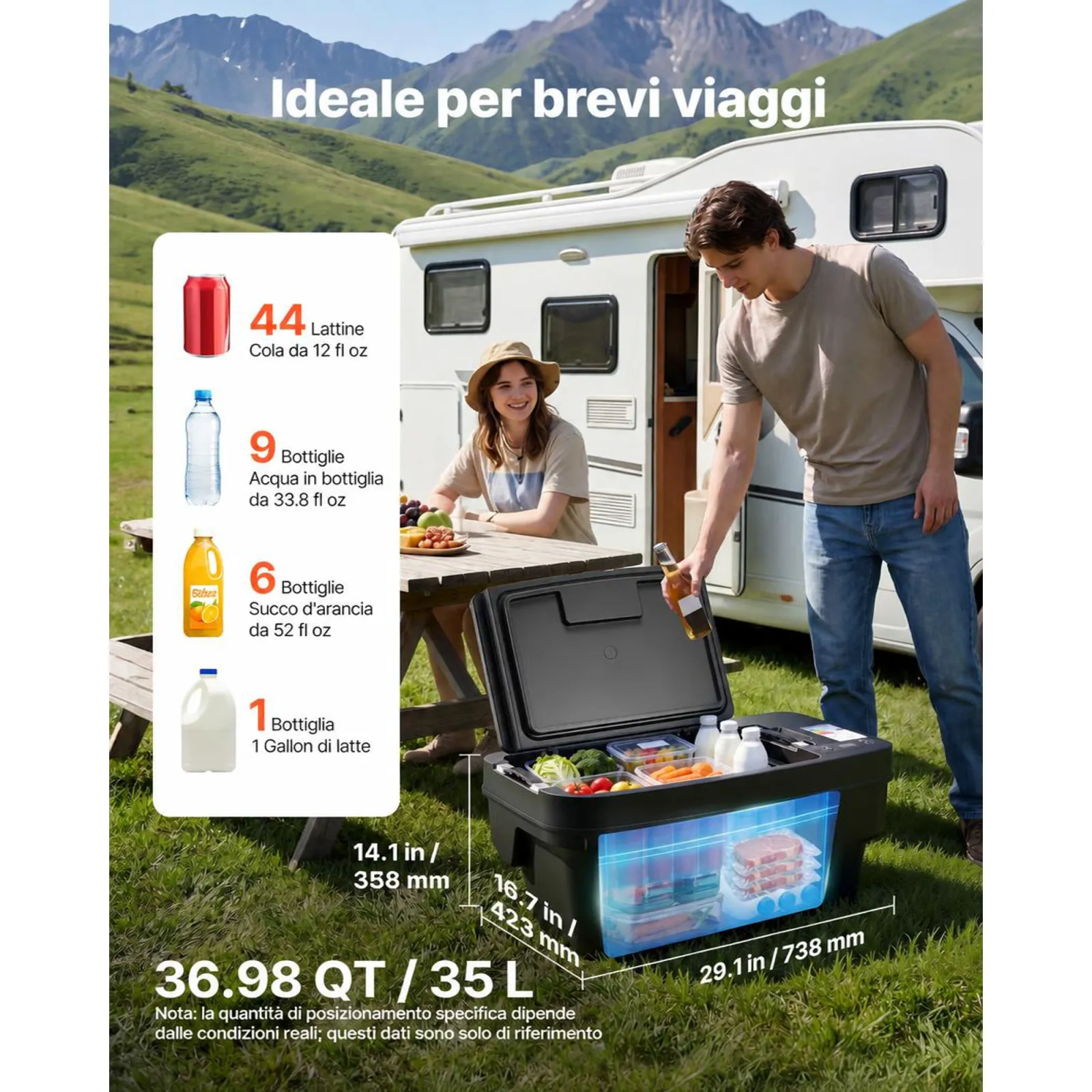 VEVOR Frigorifero a Compressore per Auto, Frigorifero 35L Compatibile per Tesla Model Y Congelatore Portatile Controllo APP 12V/24V DC, da -22℃ a 10℃, Frigo Elettrico Congelatore per Campeggio