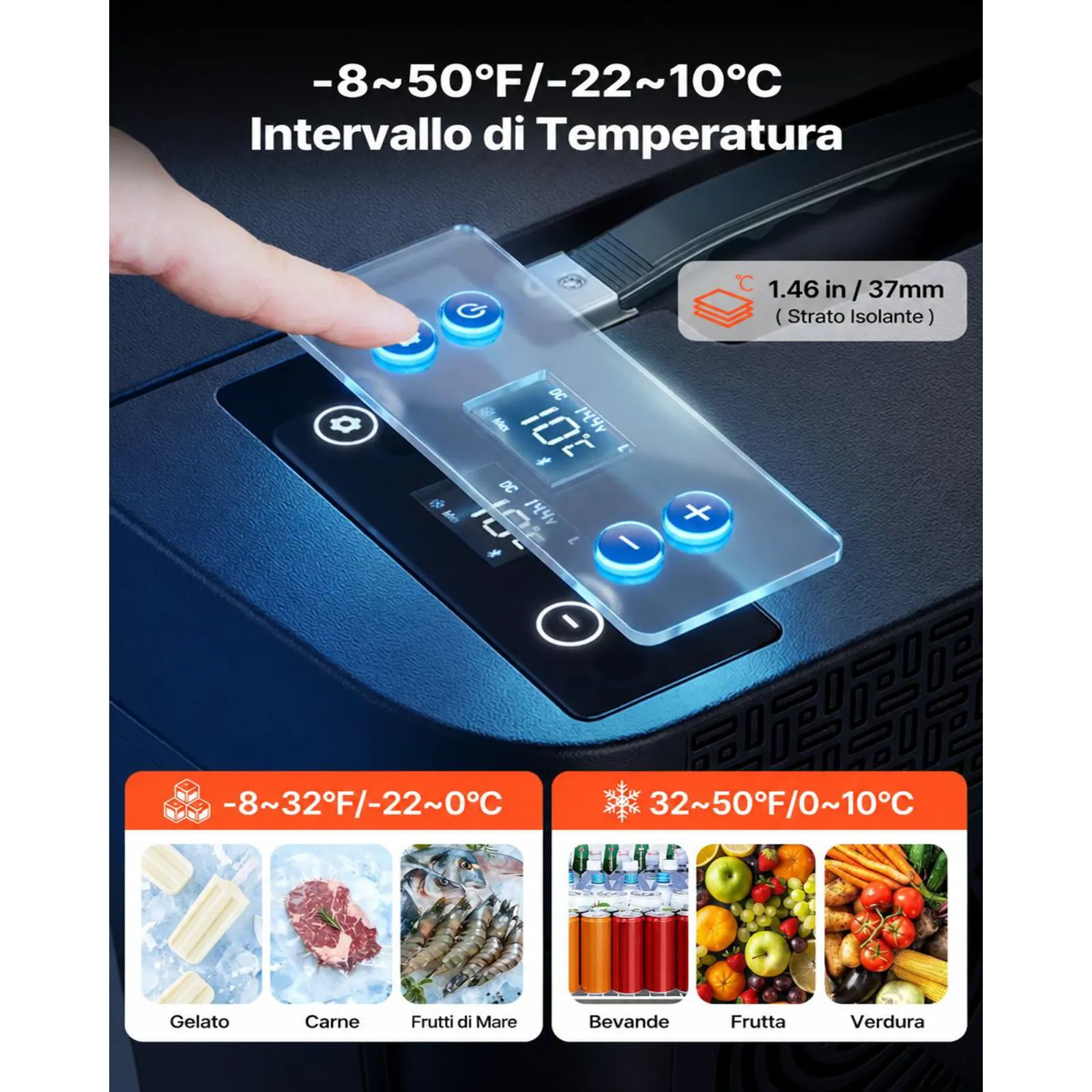 VEVOR Frigorifero a Compressore per Auto, Frigorifero 35L Compatibile per Tesla Model Y Congelatore Portatile Controllo APP 12V/24V DC, da -22℃ a 10℃, Frigo Elettrico Congelatore per Campeggio