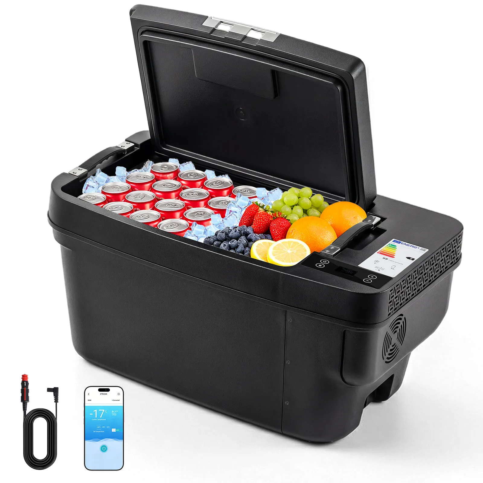 VEVOR Frigorifero a Compressore per Auto, Frigorifero 35L Compatibile per Tesla Model Y Congelatore Portatile Controllo APP 12V/24V DC, da -22℃ a 10℃, Frigo Elettrico Congelatore per Campeggio