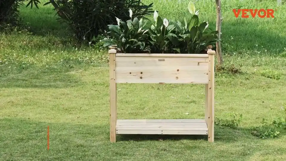 Jardineras elevadas VEVOR: demostración en vídeo paso a paso para el montaje de esta jardinera de madera de 120 x 58 x 76 cm.