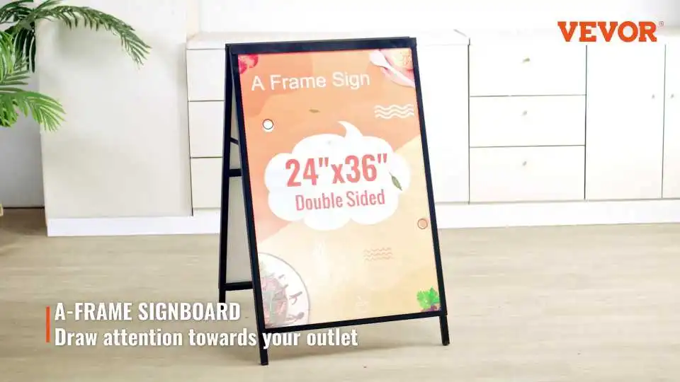 VEVOR Stoepbordstandaard - Videodemonstratie van deze eenvoudig te installeren stoepbordstandaard met dubbelzijdig en opvouwbaar ontwerp