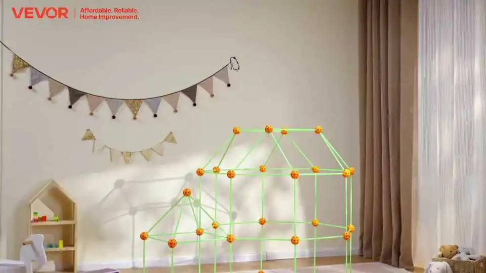 VEVOR Festungsbauset für Kinder: Sehen Sie, wie dieses 120-teilige STEM-Konstruktionsset mit sicheren Materialien, einfacher Montage und endlosen kreativen Möglichkeiten erstaunliche Festungen baut.