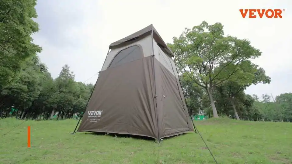 Bekijk hoe de VEVOR kampeertent voor de douche privacy, ventilatie en snelle installatie biedt voor buitenavonturen en kampeercomfort in een tent