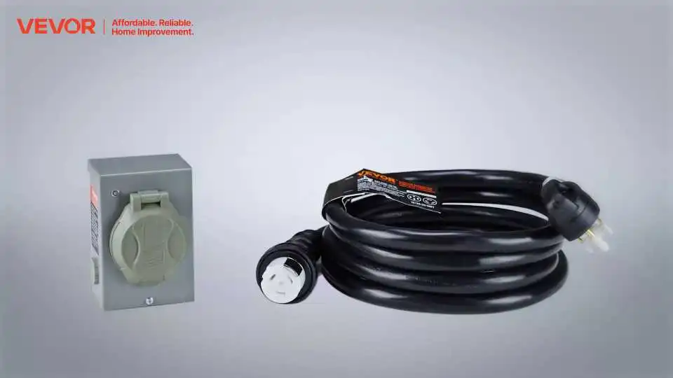 Kit de cable y caja de entrada de alimentación para generador VEVOR de 30 amperios: energía segura y confiable para vehículos recreativos, barcos y actividades al aire libre.