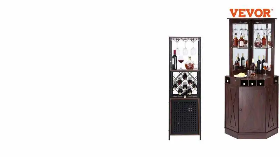 Watch How the VEVOR Bar Cabinet with Wine Rack Combines Modern Design, Large Storage, and Multi-Purpose Use for Coffee and Wine Lovers