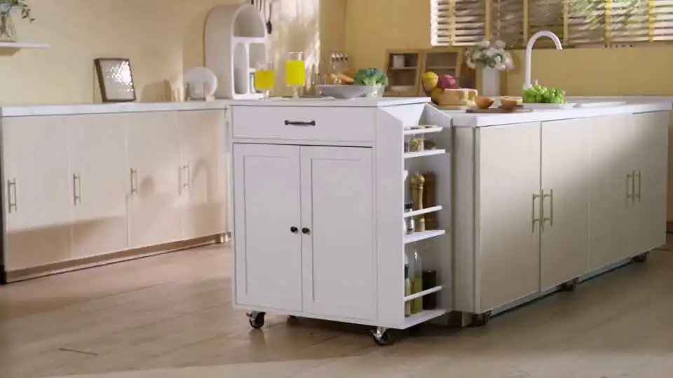 Watch Complete Guide to Installing VEVOR Wood Solid Kitchen Island Cart with Multiple Storage Options and Smooth Mobility