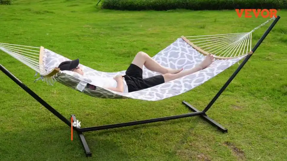 Hamaca VEVOR para 2 personas con soporte: Guía de montaje y demostración para relajarse al aire libre