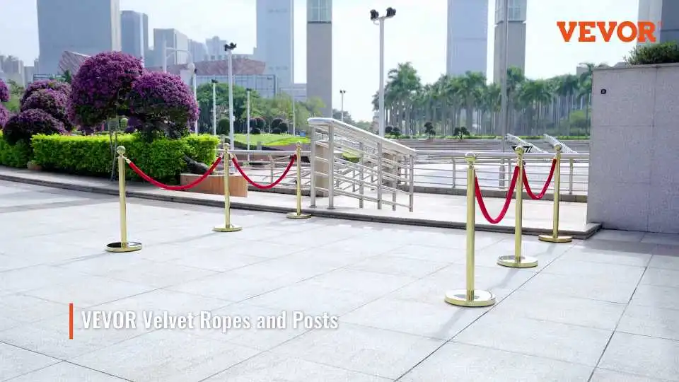 VEVOR Stanchion Post And Rope - Video Demonstration Of Installing The 4 Piece Stanchion Stand With Red Velvet Rope Featuring Stable Base For Reliability