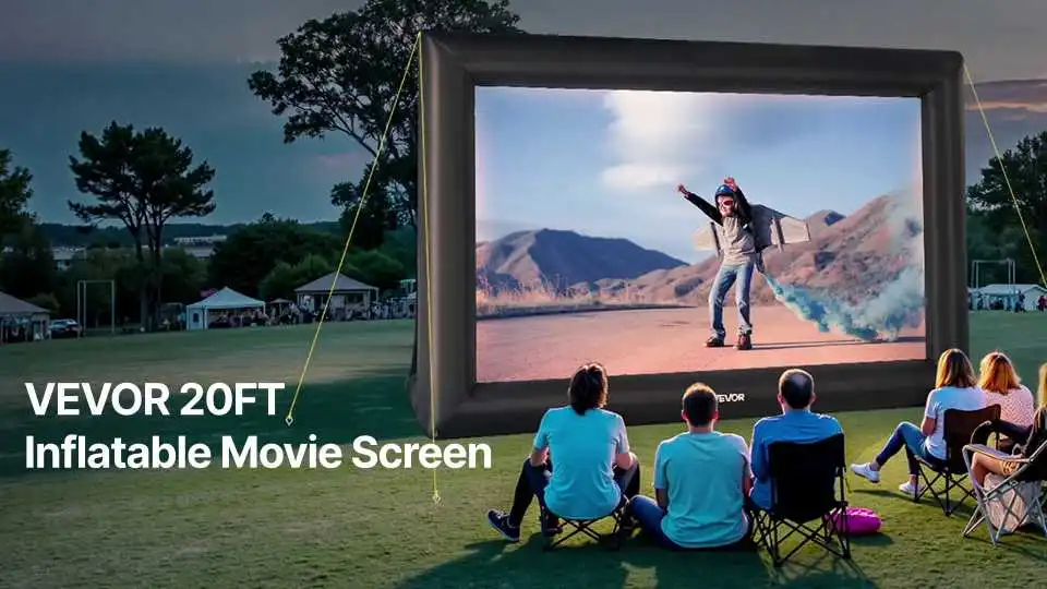 VEVOR Inflatable Screens For Projector In Action – Video Demonstration Of The Wide-Angle, 14ft, Ground-Reinforced, Inflatable Screen With 600p Oxford Curtains For A Smooth Viewing Experience.