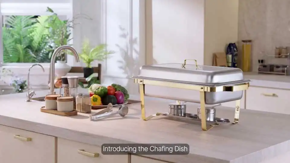 VEVOR 5 Qt Round Chafing Dish Set with Gold Lid – The Ideal Buffet Solution for Catering and Events