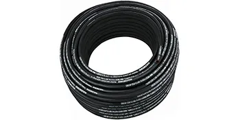 coiled VEVOR hydraulic hose with white text on black outer covering.