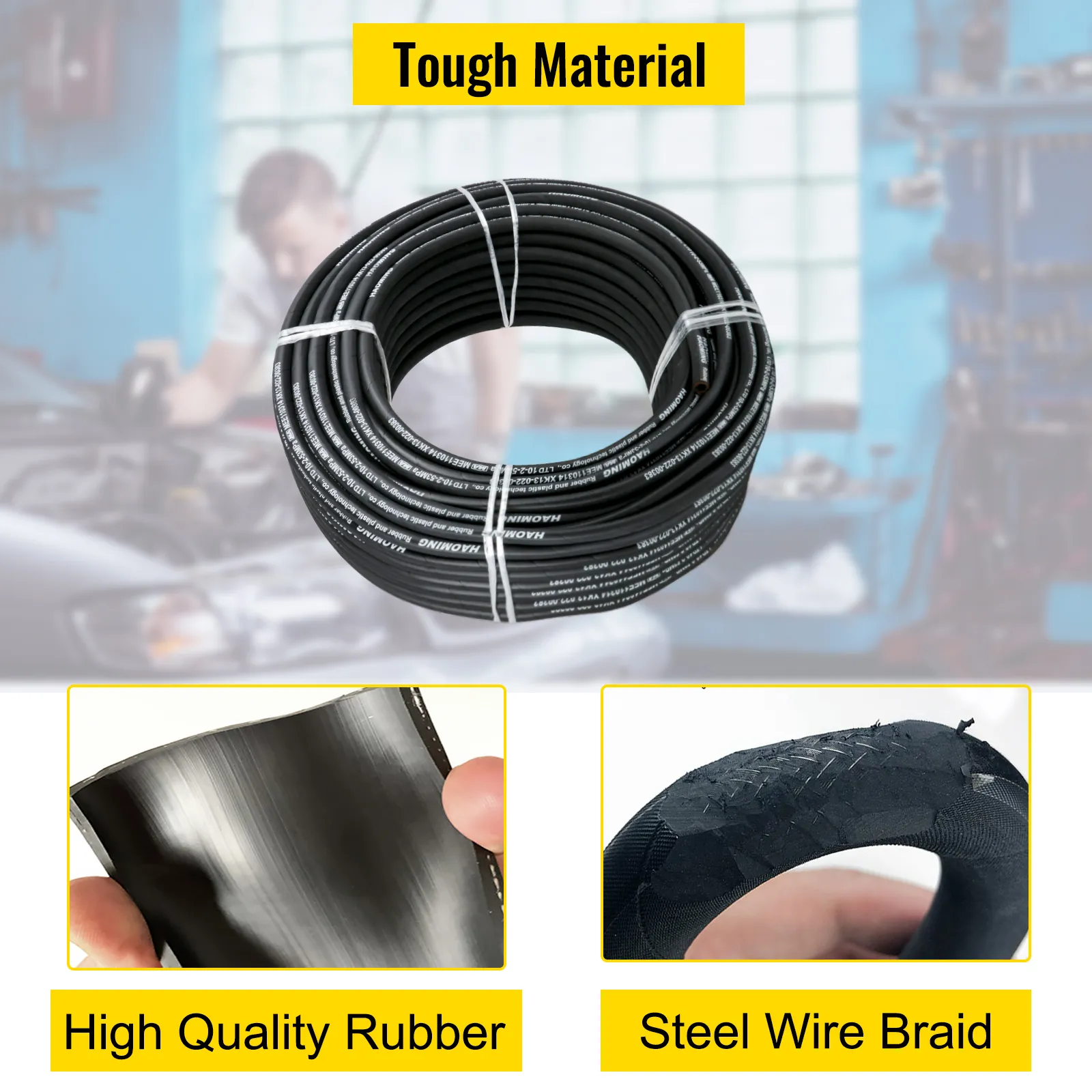 VEVOR hydraulic hose: tough material, high quality rubber, steel wire braid.