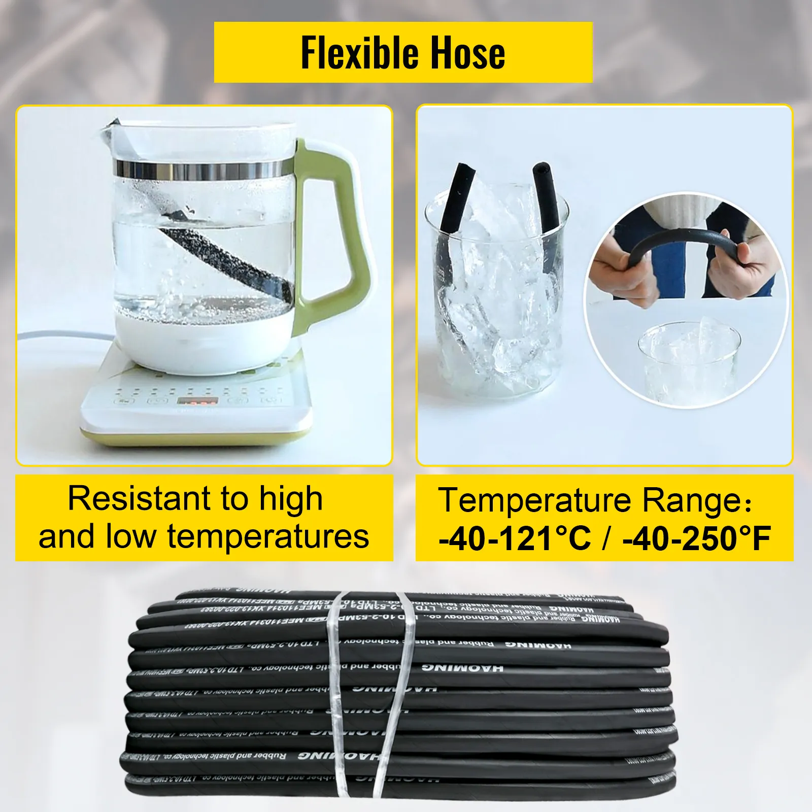 VEVOR hydraulic hose: flexible, temperature-resistant from -40°c to 121°c.