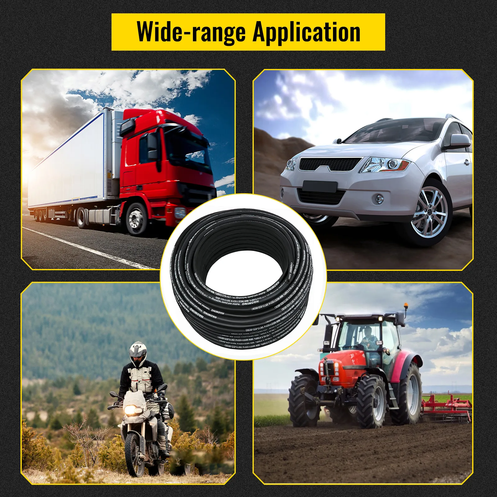 VEVOR hydraulic hose with wide-range applications for truck, car, motorcycle, and tractor.