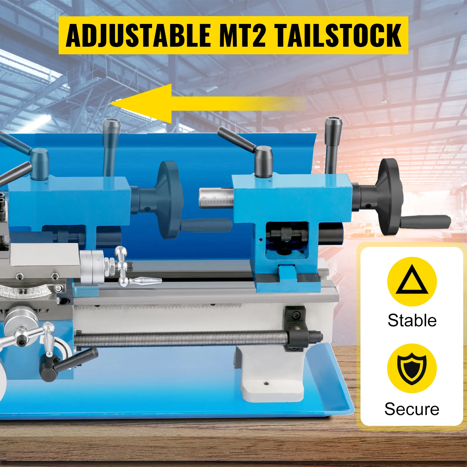 Mini torno de metal VEVOR con contrapunto mt2 ajustable para operaciones estables y seguras.
