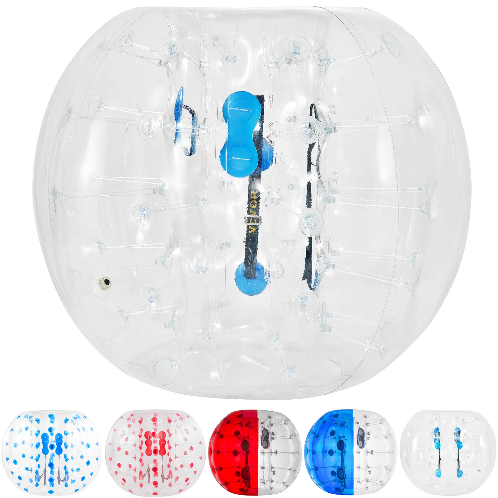 VEVOR inflatable bumper ball in various color patterns, highlighting clear material and handles.