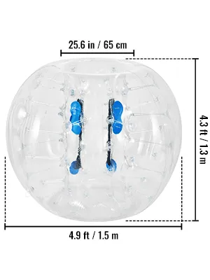 Pelota de choque inflable VEVOR con dimensiones etiquetadas, 25,6 pulgadas de diámetro, 4,9 pies de ancho.