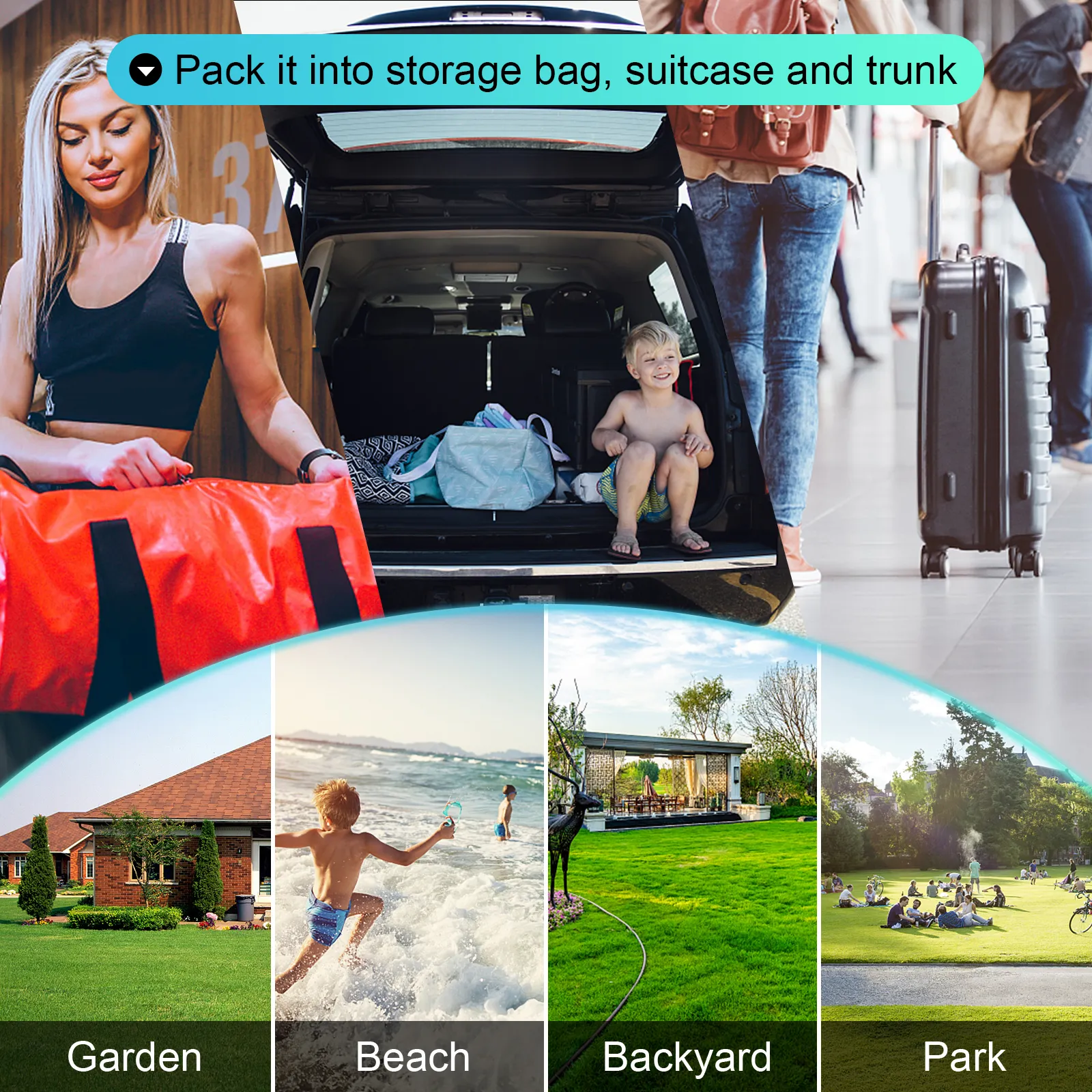 VEVOR inflatable bumper ball is portable for garden, beach, backyard, and park.