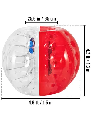 Pelota de choque inflable VEVOR, roja y transparente, 4,9 pies de diámetro, 4,3 pies de altura.
