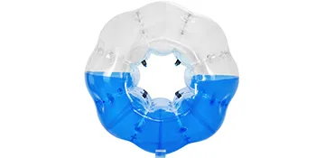 Pelota de parachoques inflable VEVOR transparente y azul con vista central en forma de estrella.