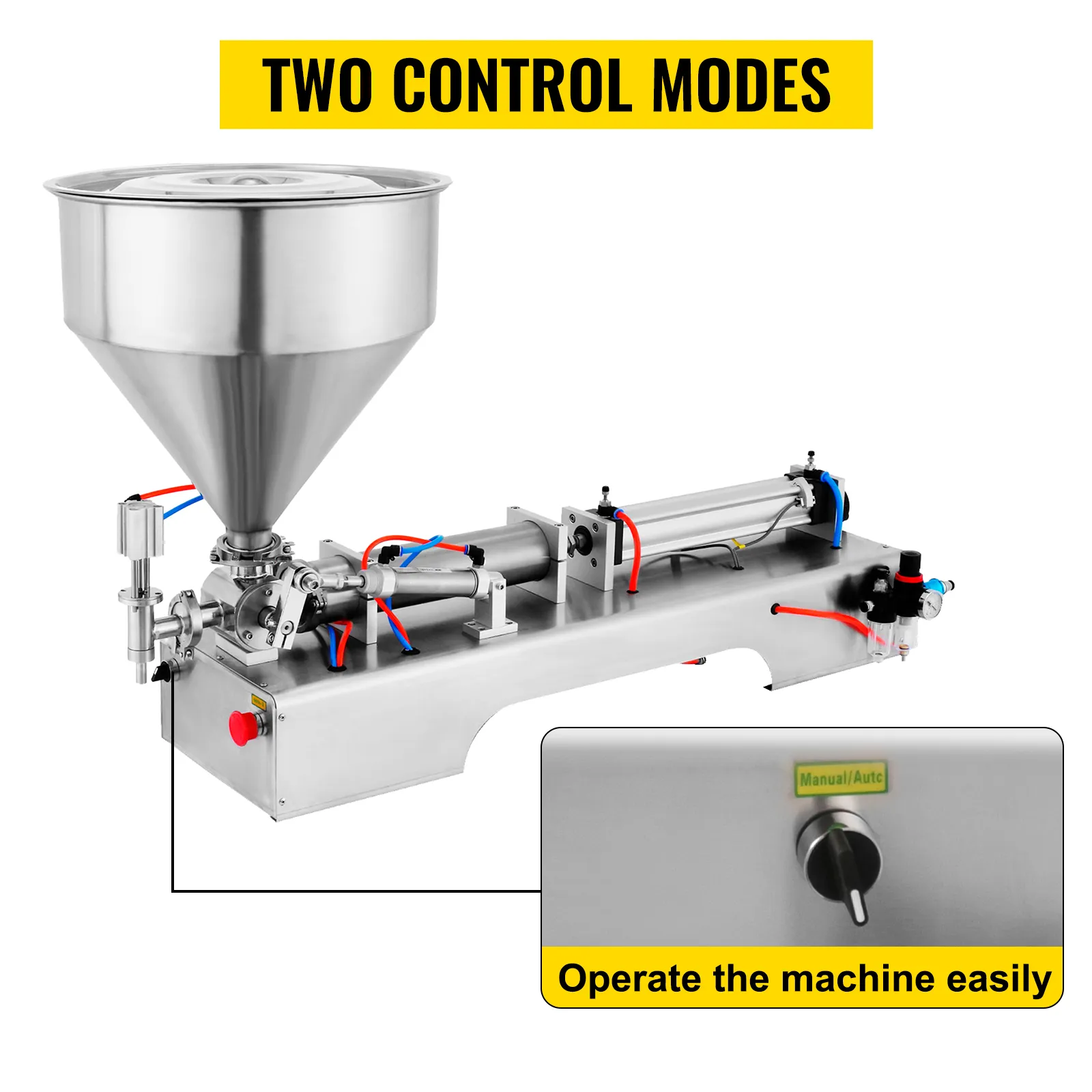 Máquina llenadora de pasta neumática VEVOR con dos modos de control y función de fácil operación.