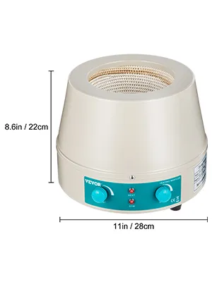 VEVOR verwarmingsmantel 1000ml, afmetingen 8,6 inch/22 cm hoog, 11 inch/28 cm breed.