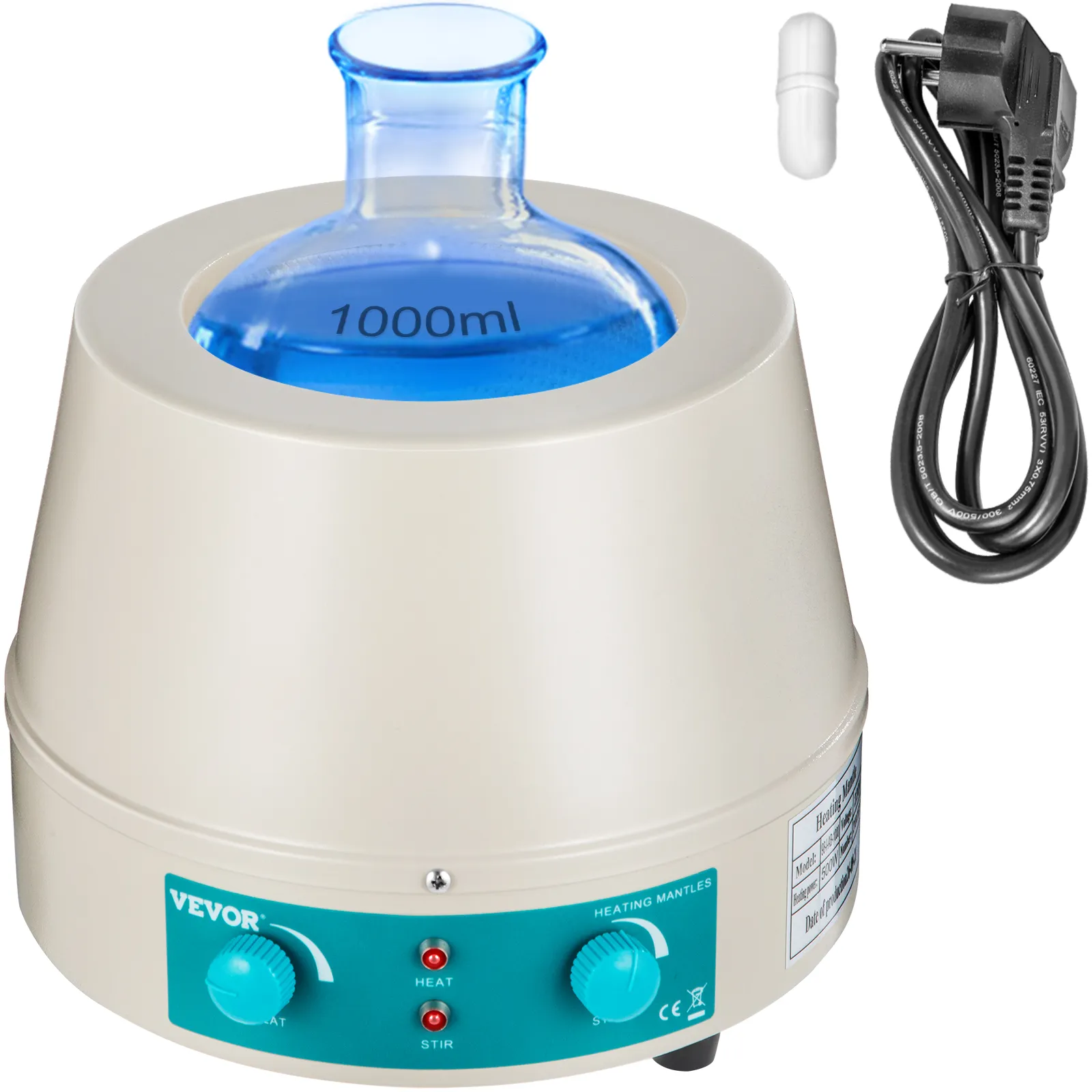 VEVOR verwarmingsmantel 1000ml met netsnoer en roerstaaf.