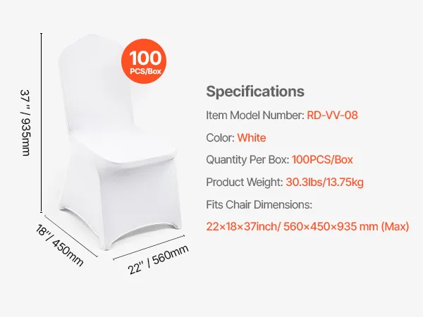 VEVOR-Stuhlhussen, weiß, 100 Stück, passend für Stühle mit den Maßen 22 x 18 x 37 Zoll, 30,3 lbs.