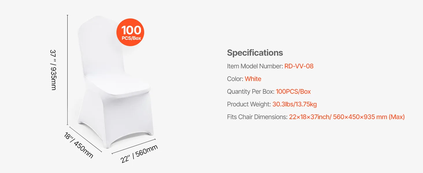 VEVOR-Stuhlhussen, weiß, 100 Stück, passend für Stühle mit den Maßen 22 x 18 x 37 Zoll, 30,3 lbs.