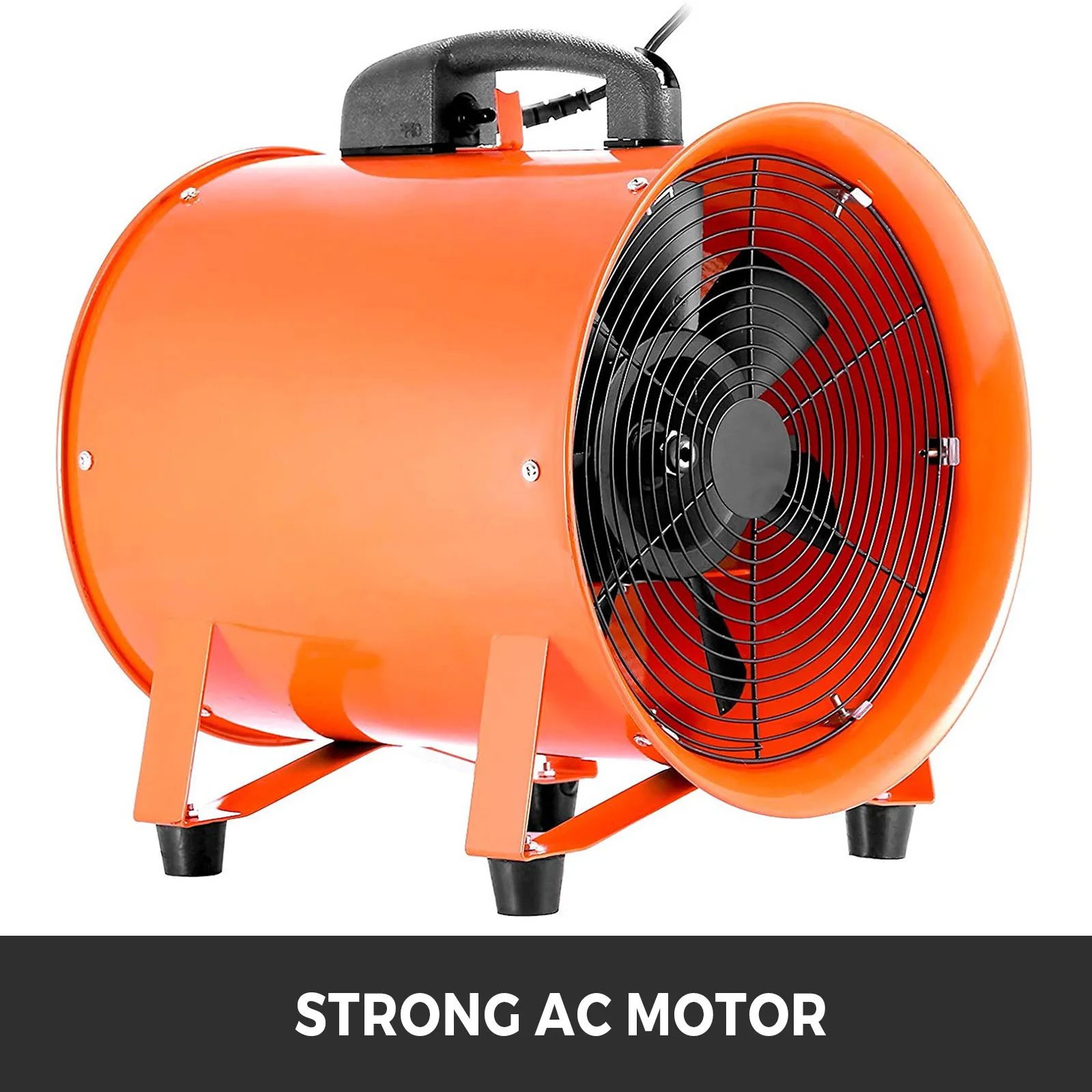 Ventilador utilitario VEVOR con potente motor de CA en color naranja vibrante.
