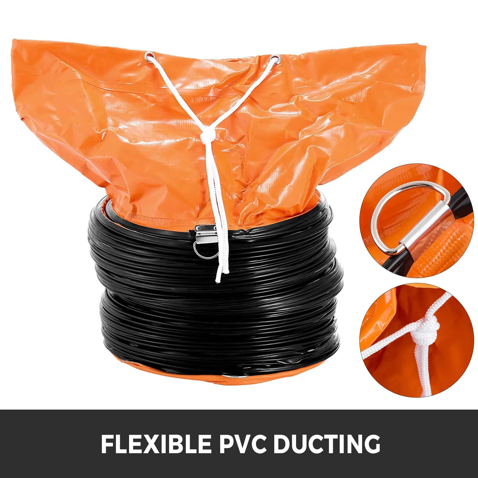 Conducto de PVC naranja con anillo de metal y cordón para ventilador utilitario VEVOR.