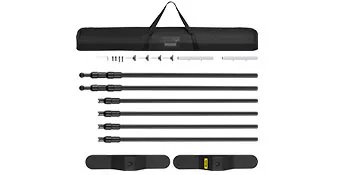 VEVOR backdrop banner stand with carry bag, poles, connectors, and base plates.