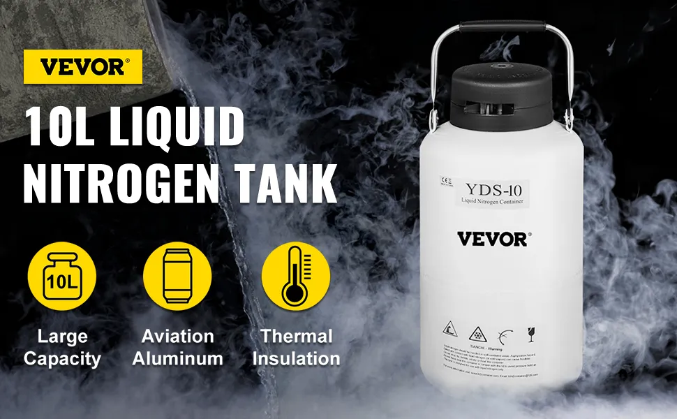 VEVOR liquid nitrogen container 10l with thermal insulation, large capacity.