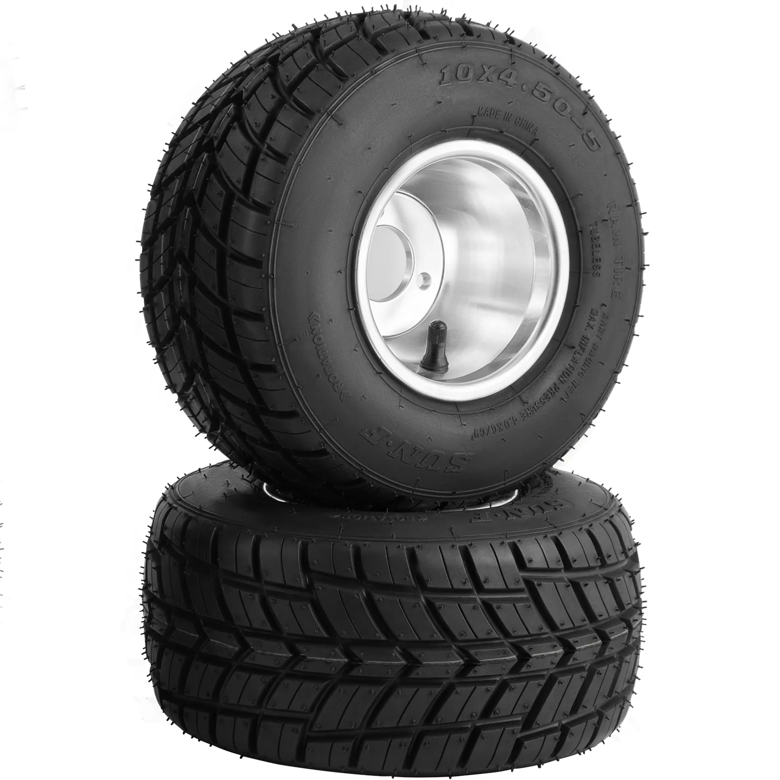 two stacked VEVOR go kart tires with a close-up of detailed tread patterns.