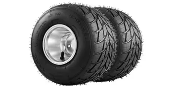 VEVOR go kart tires and rims, two black tires with metal rims on white background.