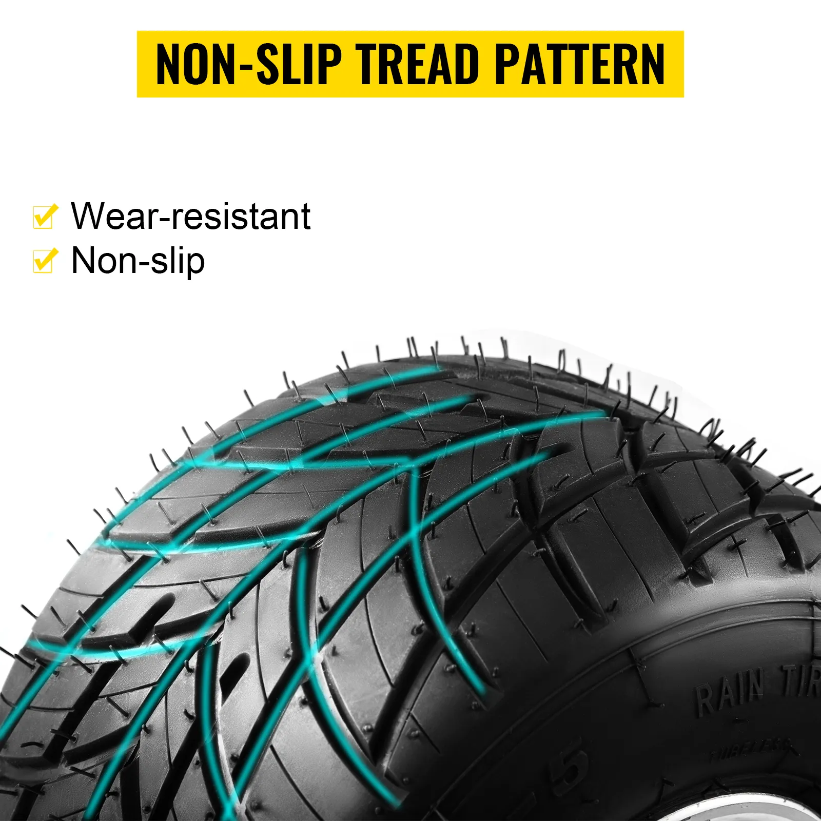 VEVOR go kart tires and rims with non-slip, wear-resistant tread pattern.