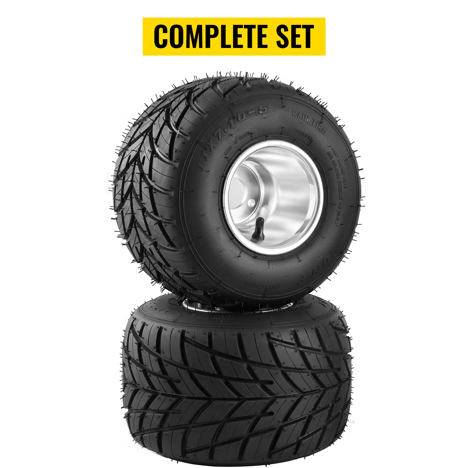 VEVOR go kart tires and rims complete set with treaded pattern and metal rims.