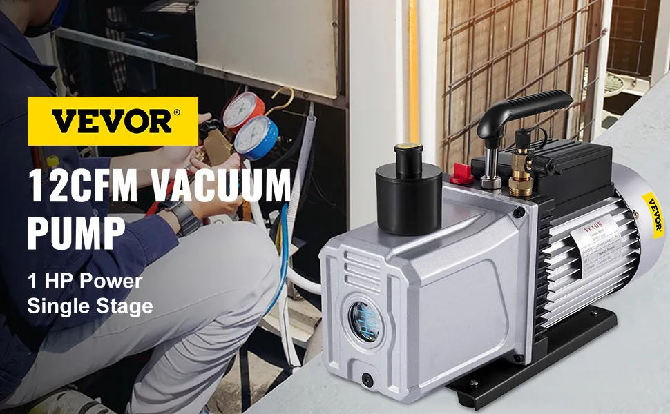 Bomba de vacío VEVOR de 12 cfm, 1 hp de potencia, etapa única, técnico en segundo plano