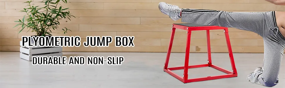 VEVOR Plyometrie-Box im Fitnessstudio mit rotem Rahmen und rutschfester Oberfläche.