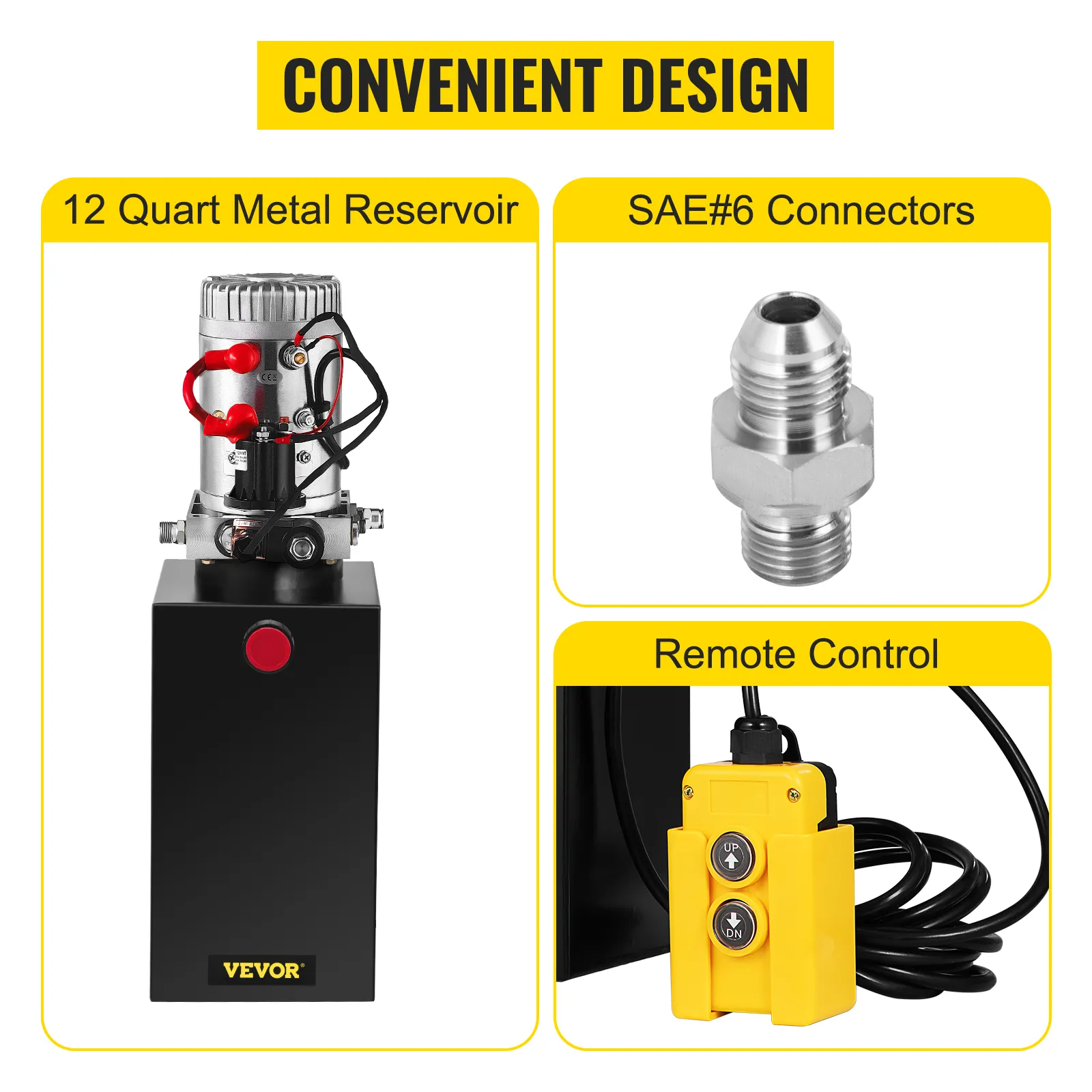 Bomba hidráulica VEVOR con depósito de metal de 12 cuartos, conectores sae n.º 6, control remoto