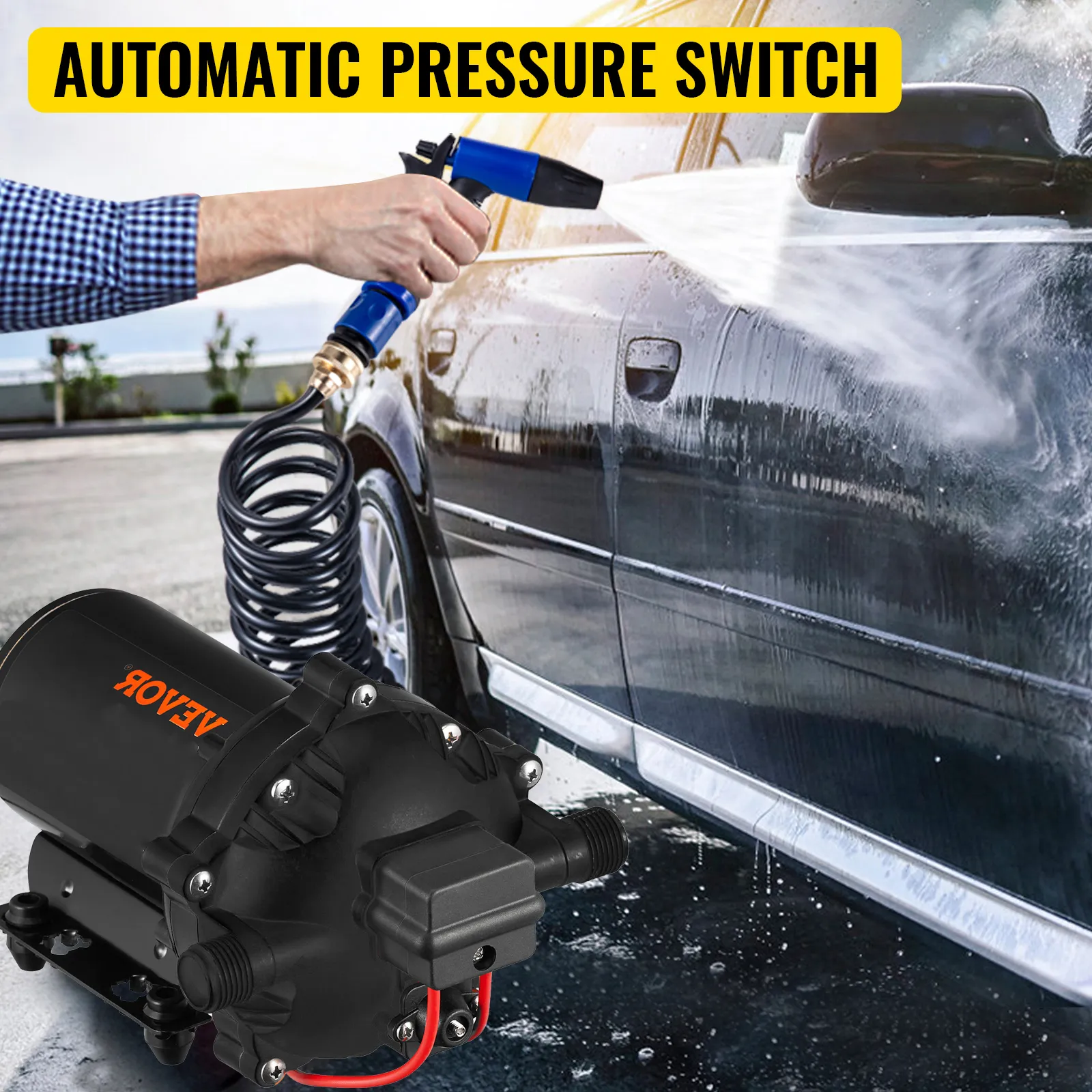 Bomba de agua VEVOR rv con interruptor de presión automático para limpiar un automóvil.